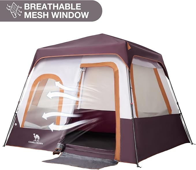 Camping Tents 4/6 Person Pop Up Instant Tent - Setup in 60s for Family Camping, Windproof Design, Family Cabin Tent with Rainfly & Backpack Carry Bag