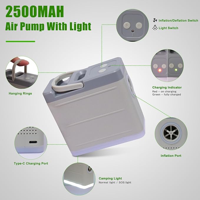 Self Inflating Sleeping Pad for Camping, 4" Extra-Thick Memory Foam Camping Mattress with Electric Pump, Fast Inflate & Deflate,9.5 R-Value Insulated Camping Pad for Car Travel Tent Cot, Green