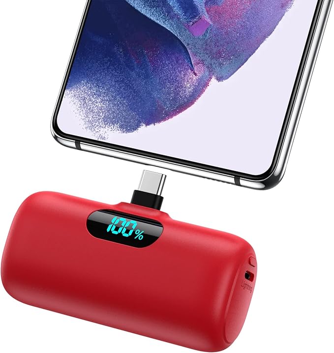 Mini Portable Charger 5000mAh Power Bank,15W PD USB C Cell Phone Portable Power, LCD Display Battery Pack Compatible With iPhone 15/15 Plus/15 Pro/15 Pro Max/Android/Samsung/Moto/LG (Type-C Only)