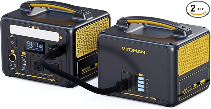VTOMAN Jump 600X Portable Power Station with Extra Battery, 600W/939Wh LiFePO4 Battery Solar Power Station with 600W Constant-Power, Regulated 12V DC, PD 60W USB-C for Camping, Off-grid, Home Backup