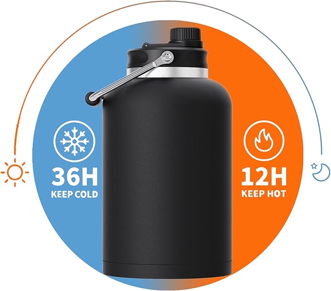 Zenbo One Gallon Jug with Straw, 128 oz Double Wall Vacuum Insulated Sports Water Bottle, Keeps Cold up to 48 Hours, Leak-Proof & Sweat-Proof Stainless Steel Water Jug for Gym, Outdoor & Camping
