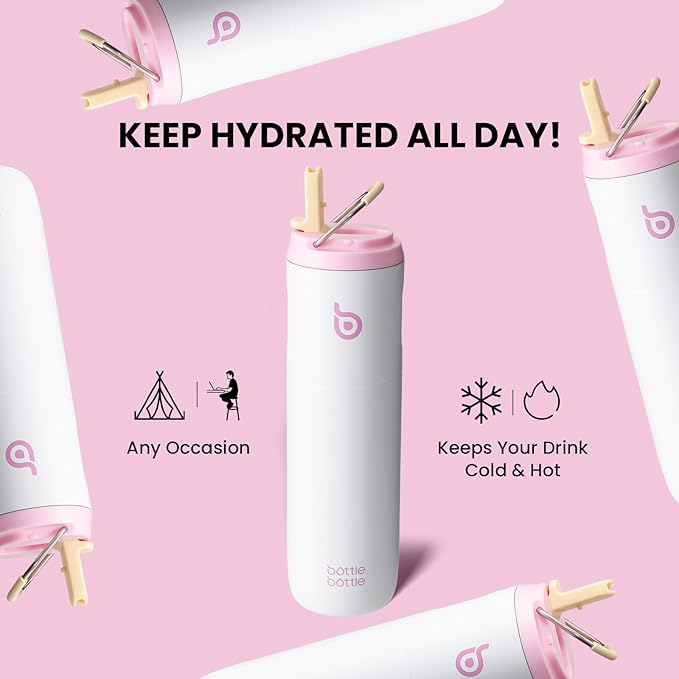 BOTTLE BOTTLE Insulated Water Bottle 24oz with Straw Lid and Handle for Sports Travel Gym Stainless Steel Water Bottles Double-Wall Vacuum Metal Leak Proof BPA-Free