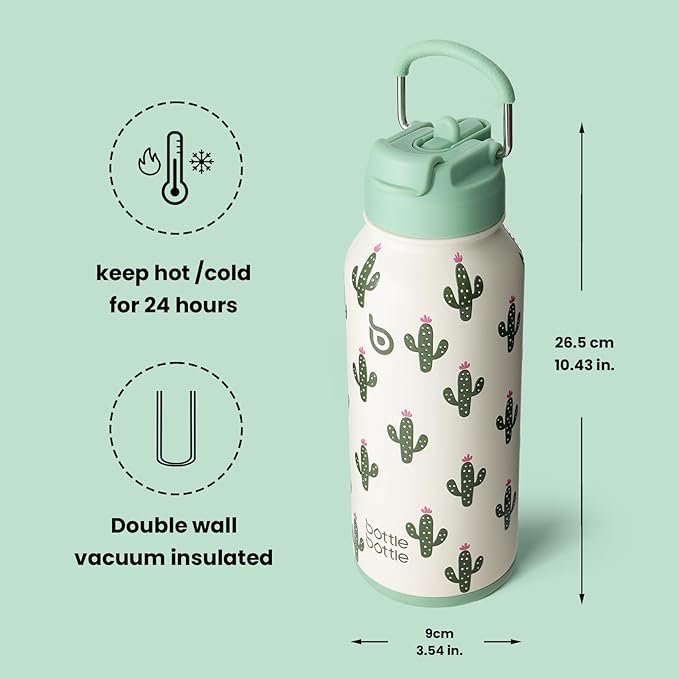 BOTTLE BOTTLE 32oz Insulated Water Bottle Stainless Steel Sport Water Bottle with Straw Dual-use Lid Design for Gym with Pill Box