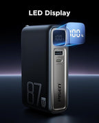 PISEN Wall Charger Power Bank - 87W 2-in-1 Hybrid Charger, 10000mAh GaN USB-C Portable Charger with Wall Plug, 87W Hybrid Charger Power Bank with Wall Plug for iPhone, iPad, MacBook, Samsung, Laptops