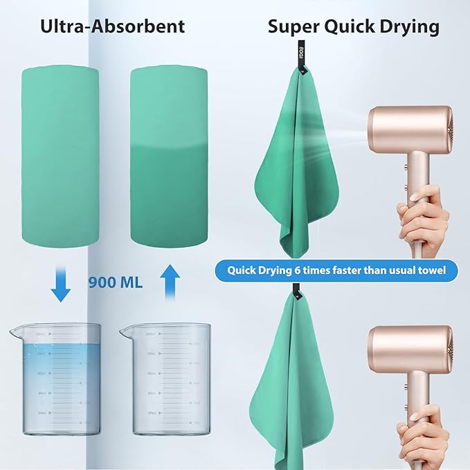 BOGI Microfiber Travel Sports Towel-Quick Dry Travel Towel,Soft Lightweight Absorbent Compact Sports Towel for Camping Gym Beach Bath Yoga Swimming Backpacking (S:16''x32'',2Pcs-Mint)