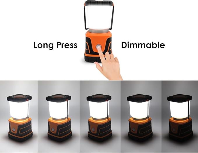 LED Camping lamp Super Bright 1500 lumens 4 Light Modes Dimmable searchlight Battery-Powered Emergency lamp Suitable for Night Hiking Tent Lighting Emergencies Power outages (Orange)