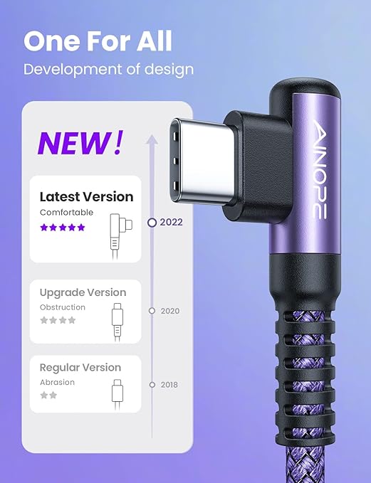 AINOPE 4-Pack [10/6.6/3.3/3.3ft] USB C Cable, 3.1A C Charger Cable Fast Charging, Right Angle Type C Charger Nylon Braided Compatible with Galaxy S10 S9 S8 Plus S21 S20, Note 10 9 8, LG Google Pixel