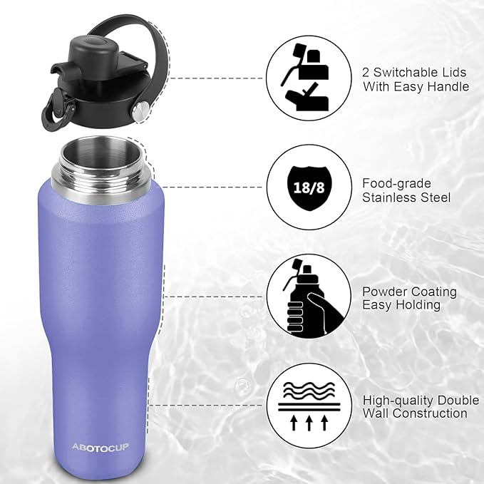 40oz Insulated Water Bottle Keep Cold 24h&Hot 12h, Double Wall Vacuum Insulated Water Bottles with Straw/Spout Lid, Stainless Steel Water Bottles that Fit in Any Car Cup Holder, Leak-proof