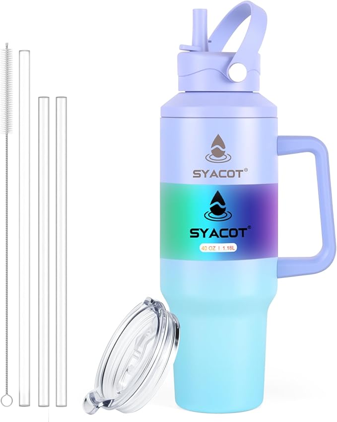 40 oz Tumbler with Handle and Straw or Convert to 40 oz Insulated Water Bottle Fits in Cup Holder. Stainless Steel Metal Water Flask with 2 Lids for Travel,Camping,Gym Sports Coffee Mug Thermal Cup