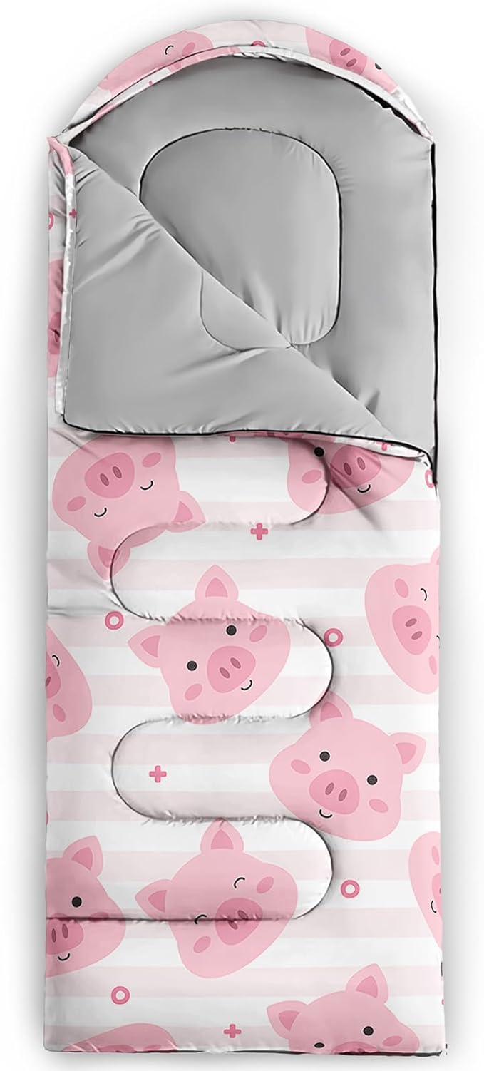 AILONEN Pink Lovely Rabbit Sleeping Bag for Girls Kids Adults,Warm and Cool Weather,Lightweight,Waterproof Backpacking,Cartoon Flowers Printed Bunny Sleeping Bag for Camping