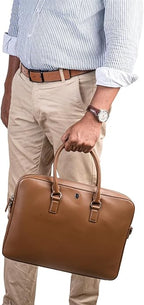 REV_UP! Premium Leather Business Briefcase, Executive Laptop Bag with Dual Handles, Professional Office Document Carrier