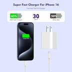 [3 Pack]Long 10FT iPhone 17 16e 15 Charger 20W Fast Wall Charger Block,10Foot USB C to C Braided Woven Cable Fast Charging for iPhone 17 Air/17 Pro/16 Pro/16 Pro Max/16 Plus/15/15 Plus/15 Pro Max/iPad