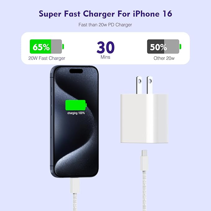 [3 Pack]Long 10FT iPhone 17 16e 15 Charger 20W Fast Wall Charger Block,10Foot USB C to C Braided Woven Cable Fast Charging for iPhone 17 Air/17 Pro/16 Pro/16 Pro Max/16 Plus/15/15 Plus/15 Pro Max/iPad