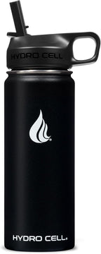 HYDRO CELL Stainless Steel Insulated Water Bottle with Straw - For Cold & Hot Drinks - Metal Vacuum Flask with Screw Cap and Modern Leakproof Sport Thermos for Adults (Black 18oz)