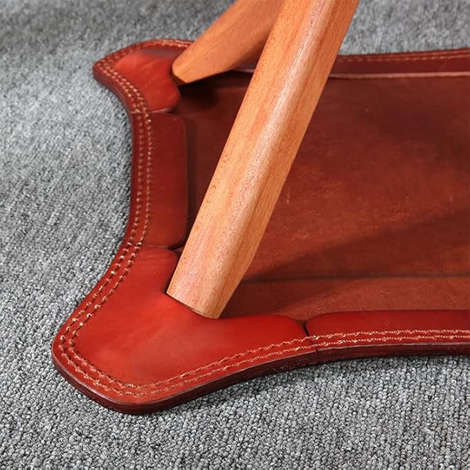 Leather Stool 4-Legs, Portable Beech Wood Artist Folding Stool, Italian Top Vegetable Tanned Leather Seat, Home Fashion Genuine Leathers Director’s Stool for Home Outdoor Camping Fishing