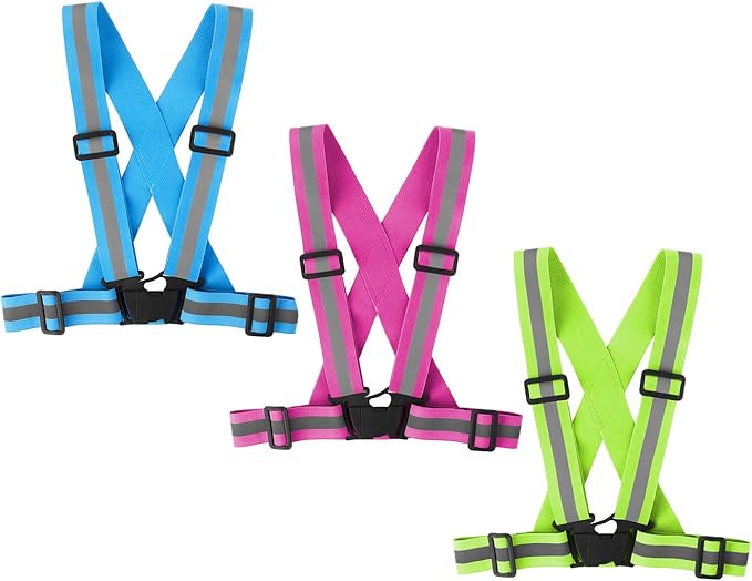 Running Reflective Vest Gear 3 Pack, Adjustable Safety Vest High Visible Reflective Belt Straps Night Walking Vest