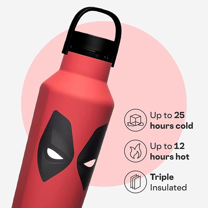 Corkcicle Sport Canteen - Keeps Beverages Cold 25 Hours - Triple Insulated Stainless Steel - Screw-On Lid - Reusable Bottle - Summer Drinkware Gift - Keeps Drinks Ice Cold - 20 oz - Deadpool