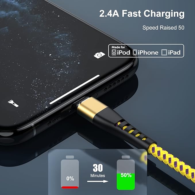 Essri 2Pack for iPhone Charger Cord 10FT, Lighting Cable 10 Feet to USB Charging Cable, Nylon Braided Charging Cord 10 Foot Compatible with iPhone 14 13 12 11 X XS XR 15 Pad -Gold