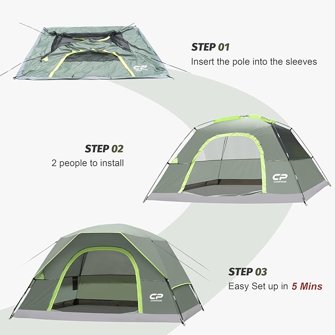 CAMPROS CP Tents for Camping 4 Person Tent Waterproof Windproof Double Layer Camping Tent, Easy Setup Dome Tent with Large Mesh Windows & Wider Door for Outdoor Camping & Hiking