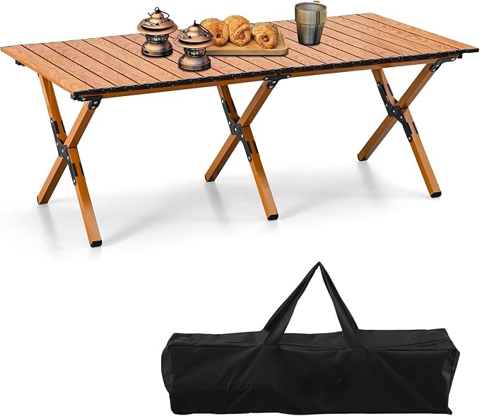 BOOSDEN Portable Folding Camping Table, Outdoor Low Picnic Table, Aluminum Roll-up Camping Table with Carry Bag, Lightweight Foldable Camp Table for Beach,Party, Patio, BBQ, Travel, Backyard