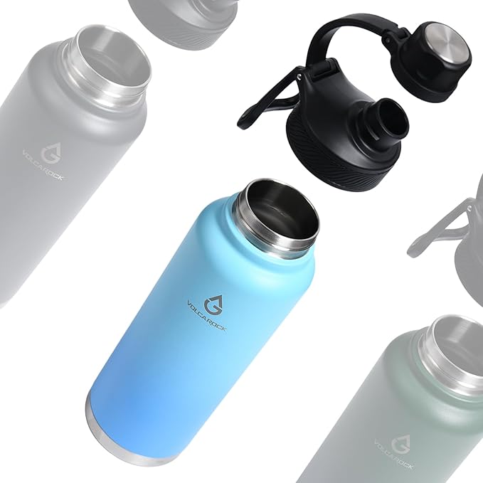 Modern Water Bottle with Straw Lid Dustproof, 3 Lids Vacuum Insulated Stainless Steel Metal Thermos, Reusable Leak Proof BPA-Free Flask for Gym, Travel, Sports-40 Oz Gradient Blue