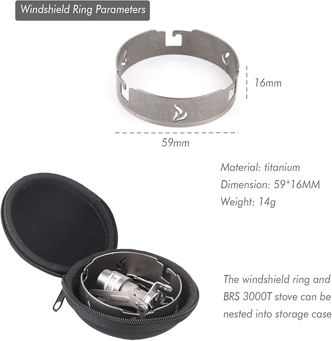 BRS 3000T Stove Windscreen Titanium Camp Stove Windshield with Storage Box for Outdoor Camping Ultralight (Grey-without stand)