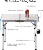 Folding Camp Table Small, 24''L x16''W with Adjustable Height Legs, Indoor Outdoor Lightweight Portable Aluminum Dining Table for Picnic Camping 2-Feet（2 Heights 10"/19"）