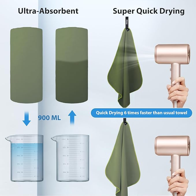 BOGI Microfiber Travel Sports Towel-Quick Dry Travel Towel,Soft Lightweight Absorbent Compact for Camping Gym Beach Bath Yoga Swimming Backpacking (XL:72''x32''+16''x16''-AGreen)