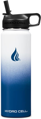HYDRO CELL Stainless Steel Insulated Water Bottle with Straw - For Cold & Hot Drinks - Metal Vacuum Flask with Screw Cap and Modern Leakproof Sport Thermos for Adults (Navy/White 24oz)