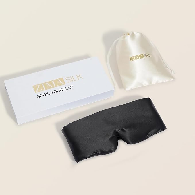 ZIMASILK 100% 22 Momme Mulberry Silk Sleep Mask - Full Silk Filled, Ultra-Soft & Breathable, Face-Hugging Blackout Eye Cover for Sleeping (Black)