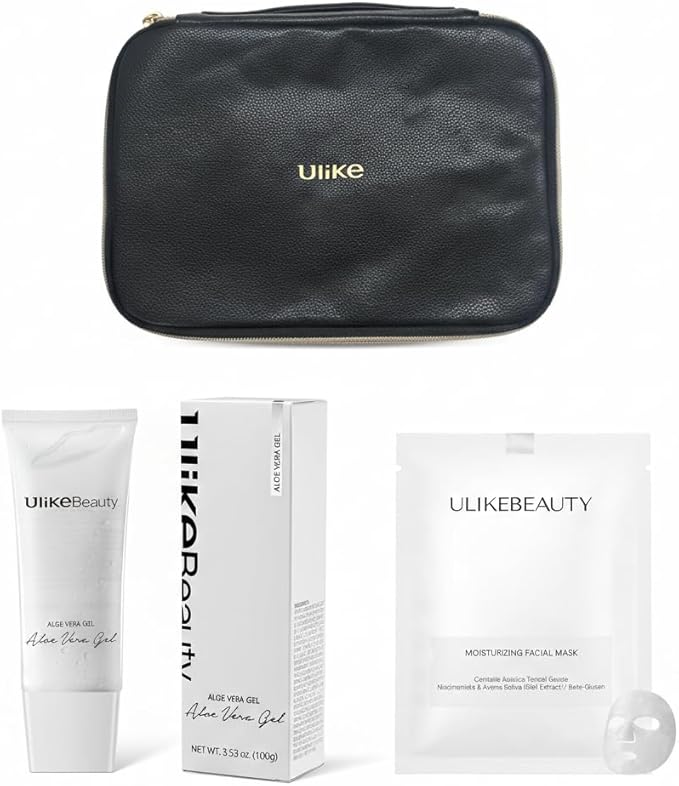 Ulike Skincare Set with Aloe Vera Gel, Moisturizing Facial Mask, and Travel Pouch, 3-Piece Bundle