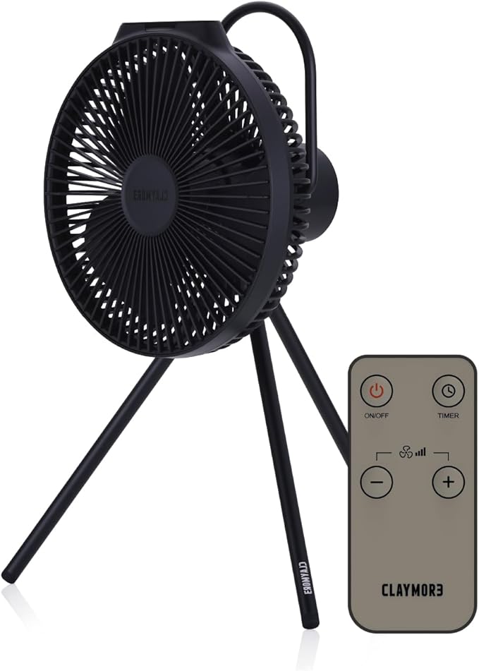 Claymore V1040 Fan (Black) - Premium Rechargeable Portable Air Circulator. Powerful, Quiet with Large 10,400mAh Battery, Versatile Stand & Remote Control. Up to 23 Hours Runtime, All Seasons.