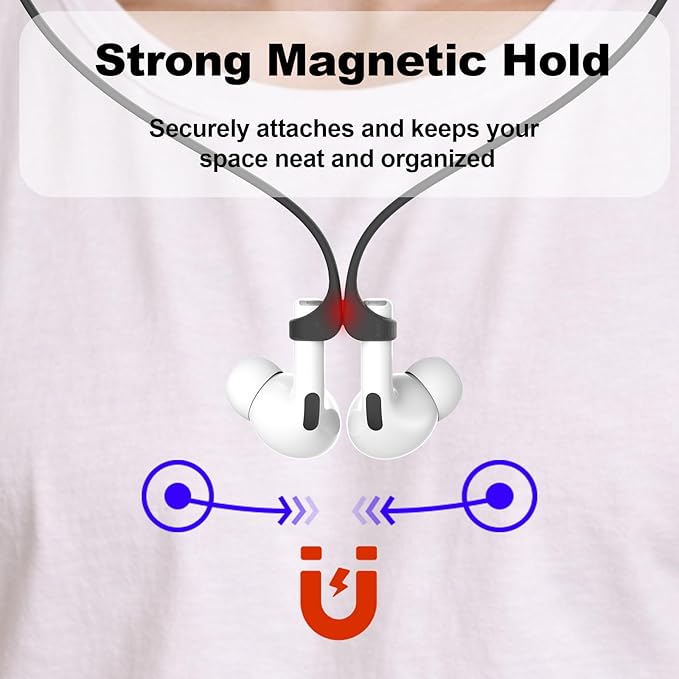Ultra Strong Magnetic Compatible Airpod Pro Strap Anti-Lost Cord Sports Lanyard Compatible with Airpods 4 3 2 1 Pro 3 2 1, Black with Orange