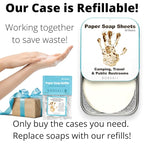 BORSALI Paper Soap Sheets for Traveling - Portable Paper Hand Soap for Hiking, Camping, Public Restrooms | Dissolvable Travel & Backpacking Gear (50 sheets & Case)