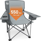 TIMBER RIDGE Oversized Folding Camping Chair for Adults, Support 550 LBS Heavy Duty with Cup Holder Side Pocket for Camping, Lawn, Picnic, Grey