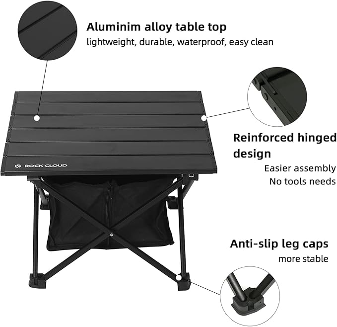 ROCK CLOUD Upgraded Portable Camping Table Ultralight Aluminum Camp Table Folding Beach Table with Storage Bag for Camping Hiking Backpacking Outdoor Picnic