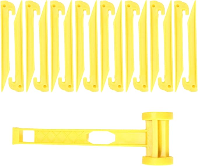 AITIME 30 Pcs 9 Inch Plastic Tent Stakes with 1 Yellow Puller Hook, Durable Garden Lawn Tarp Stakes, Tent Spikes Nails Pegs Hammer for Outdoor Beach Camping Courtyard Decorative Accessories
