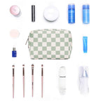 Narwey Small Checkered Makeup Bag for Purse Mini Cosmetic Bag Travel Makeup Pouch Zipper Pouch Cute Make up Bags with Compartments for Women Girls (Mint Green Checkerboard, Small)