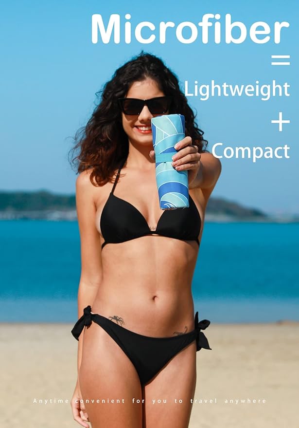 Microfiber Lightweight Thin Beach Towel Sand Free Quick Dry Absorbent Compact Towels for Swimming Pool Camping Beach Accessories Large Easy Pack Travel Things for Vacation Essentials Gift Adult