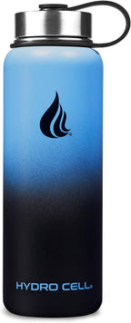 HYDRO CELL Stainless Steel Insulated Water Bottle with Straw - For Cold & Hot Drinks - Metal Vacuum Flask with Screw Cap and Modern Leakproof Sport Thermos for Adults (Blue/Black 40oz)