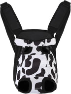 Inspack Dog Backpack Carrier/Cat Carrier, Adjustable Pet Front Carriers Travel Bag for Puppy Medium Dogs, Legs Out, Soft Ventilated Doggie Chest Carry Backpacks for Hiking/Camping, 4-7 lbs, Cow Print