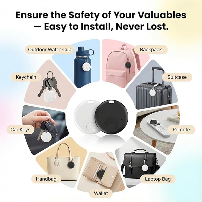 Air Tracker Tags-4 Pack, Bluetooth Tracker with Sound, Compatible with Google’s Find Hub (Android) and Apple Find My (iOS), for Keys, Wallets, Luggage, Pets, No Subscription (Black)