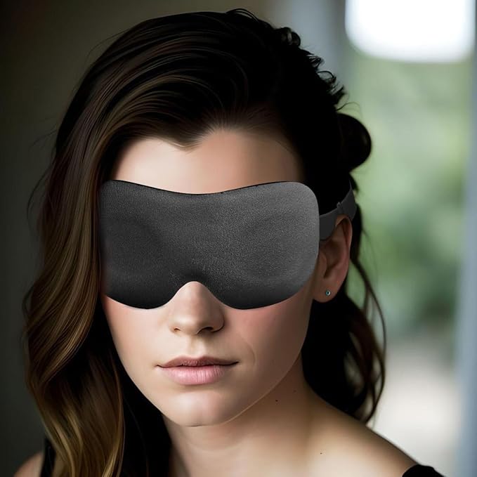 DTS 3D Sleep Mask for Back Side Sleeper Women Men Eye Mask for Sleeping Complete Light Blocking Night Blindfold Zero Pressure Spacious for Eye Lash Breathable Soft Flight Nap Travel (Black)