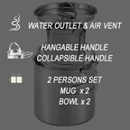 Camping Coffee Kettle and Mugs Set - Stainless Steel Pot with Collapsible Handle and Lid - Boiling Water with Open Fire for Hiking Backpacking Picnic Outdoor - 1.2 L