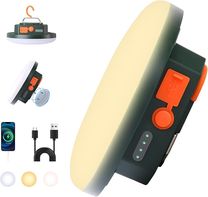 10000mAh Rechargeable Tent Light 3 Color Lighting Modes, 4000LM LED Portable Camping Lantern, IPX5 Waterproof, 30W Hanging Tent Light with Magnet, for Emergency & Gift