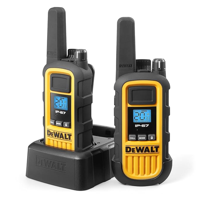 DEWALT DXFRS800 FRS Walkie Talkies Long Range 2 Way Radio, 2 Watt, Waterproof & Rechargeable, 2 Pack