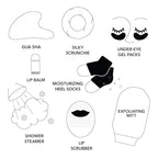 Pinch Provisions Winter Wellness Kit, 8 Skin Care Accessories & Essentials, Self-Care & Spa Gift with Reusable Eye Gels, Silicone Lip Scrubber, Metal Gua Sha, Moisturizing Socks & More