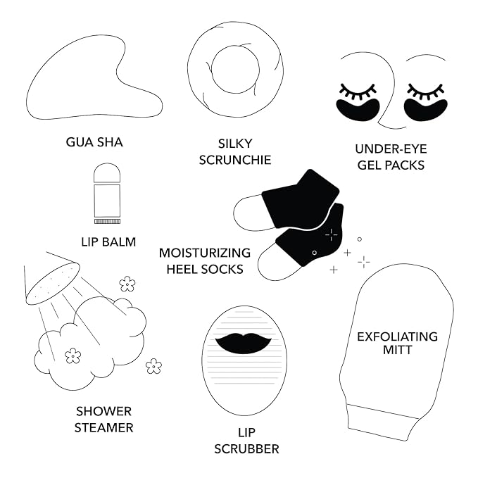 Pinch Provisions Winter Wellness Kit, 8 Skin Care Accessories & Essentials, Self-Care & Spa Gift with Reusable Eye Gels, Silicone Lip Scrubber, Metal Gua Sha, Moisturizing Socks & More