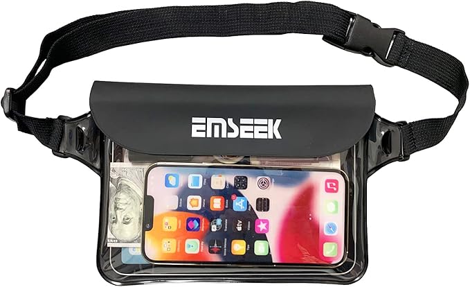 Waterproof Waist Pouch Dry Belt Bag Fanny Pack Keep Your Key Fob Wallet Kindle Phone Dry Perfect For Swim Surf Snorkel(Black)