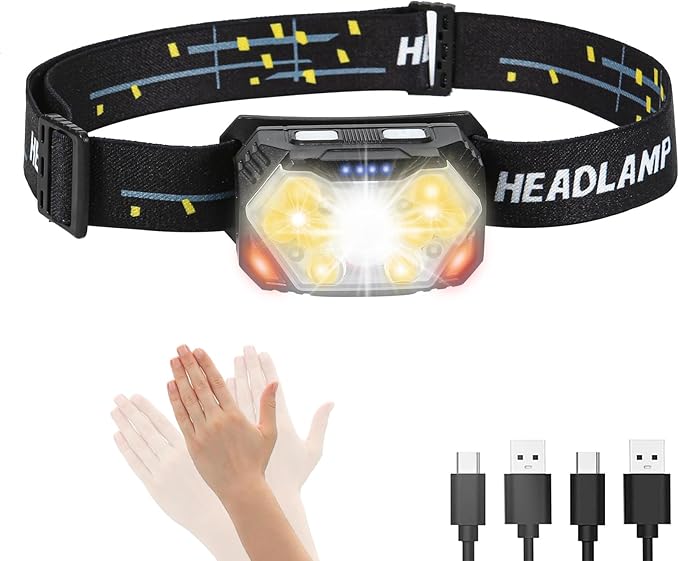 Headlamp,Ultra-Light Bright LED Headlight with White Red Light, Waterproof Motion Sensor Head Lamp,9 Light Modes for Outdoor Camping Fishing Running Working